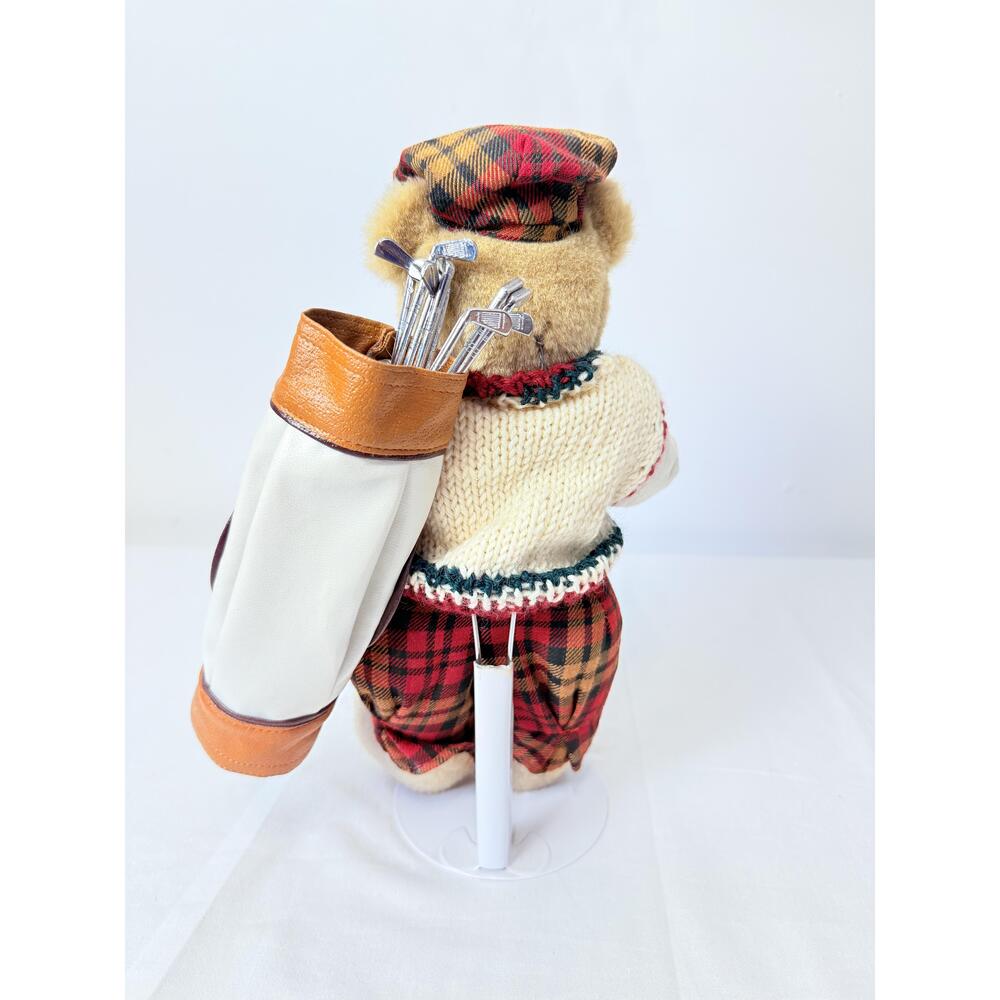 Brown Bear Golfer Outfit Tartan Cap Plush Toy 100 Polyester - Picture 4 of 10